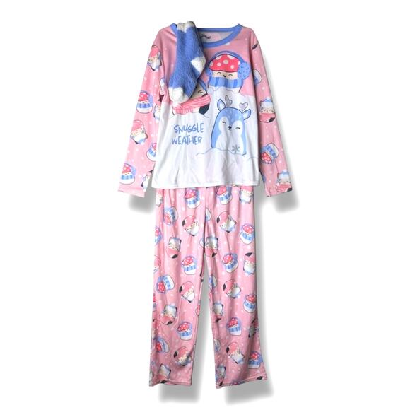 Girls' 2pc Squishmallow Holiday Cozy Pajama Set with Socks - Blush M - Picture 1 of 1
